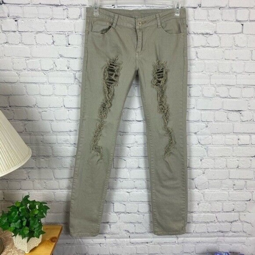 Blue Topic Womens Distressed Jeans Grayish Tan Size 11/12